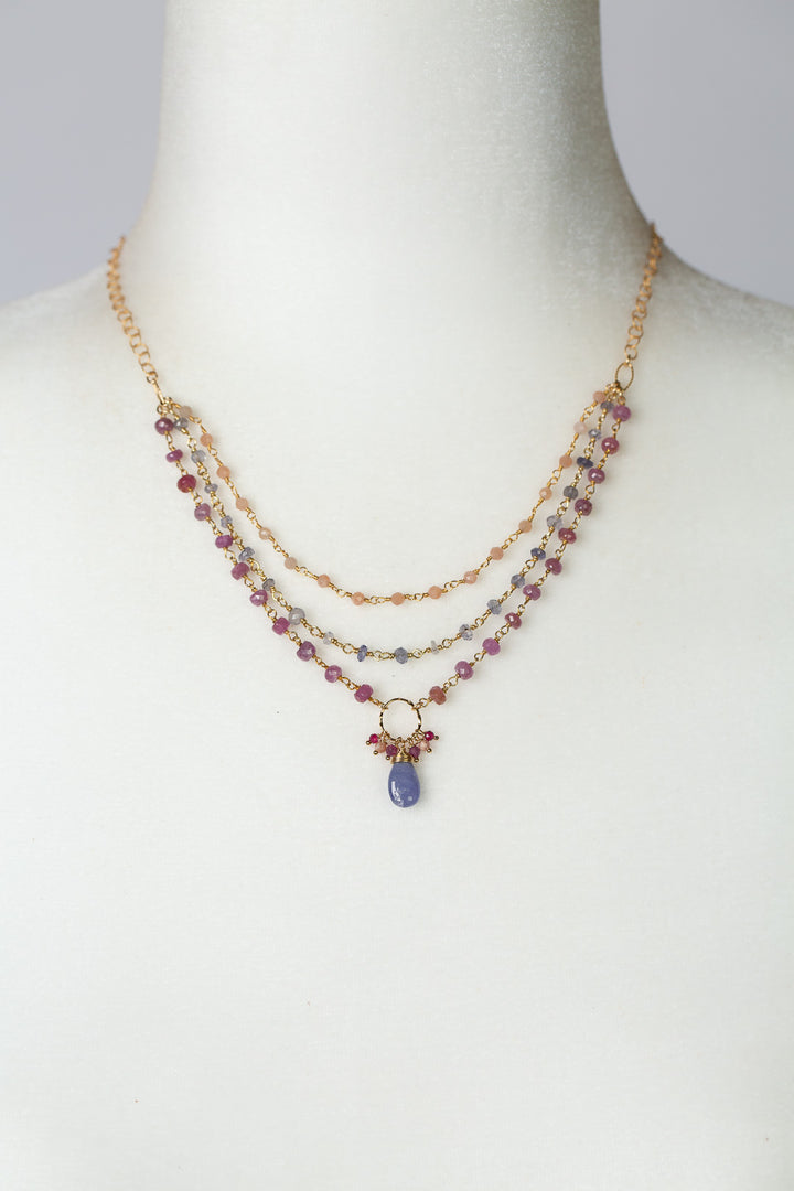 Blossom 18-20" Iolite, Ruby, Moonstone With Tanzanite Multistrand Necklace