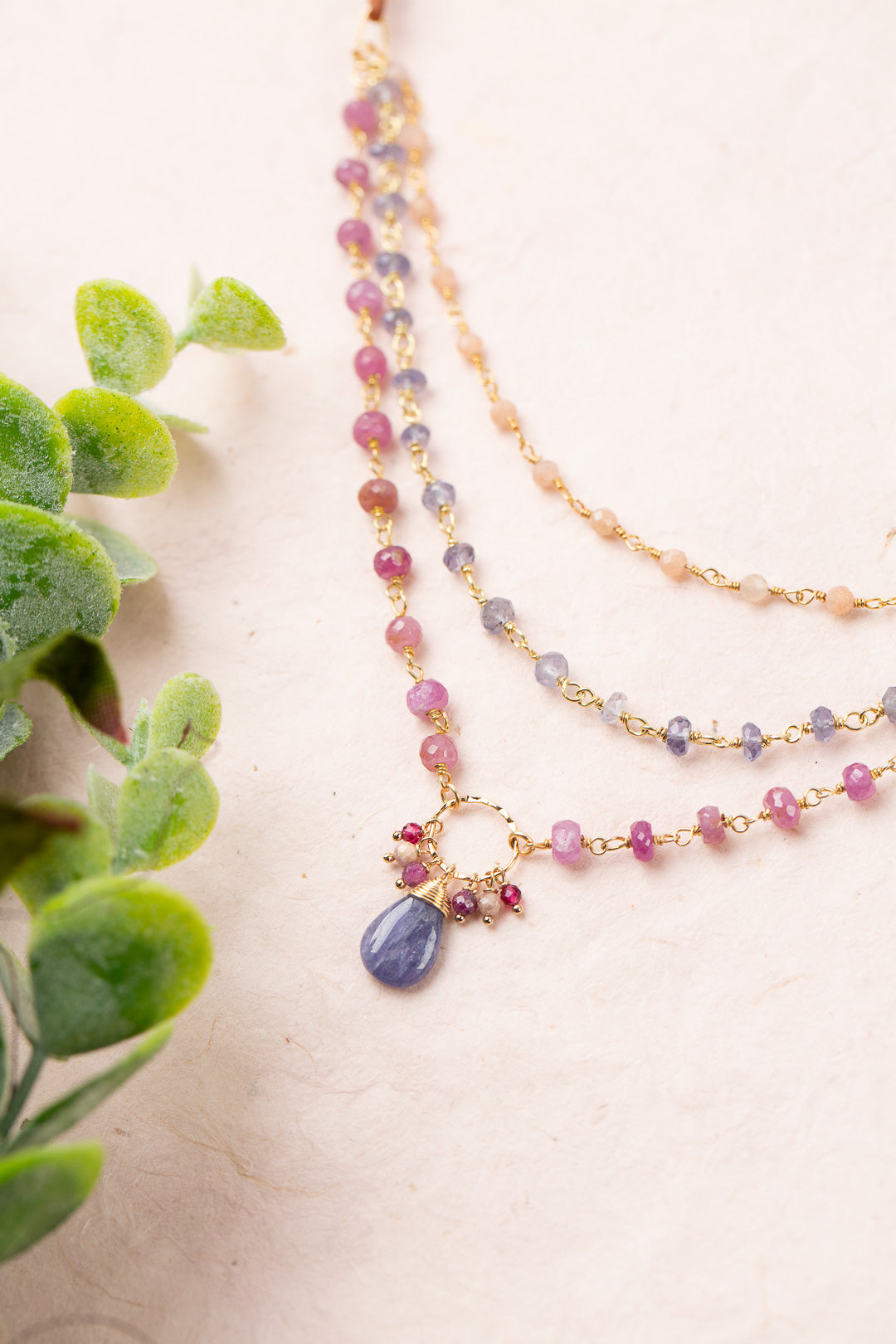 Blossom 18-20" Ruby, Moonstone with Tanzanite Multistrand Necklace