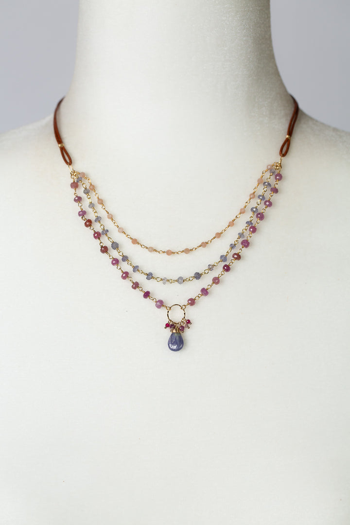 Blossom 18-20" Ruby, Moonstone with Tanzanite Multistrand Necklace