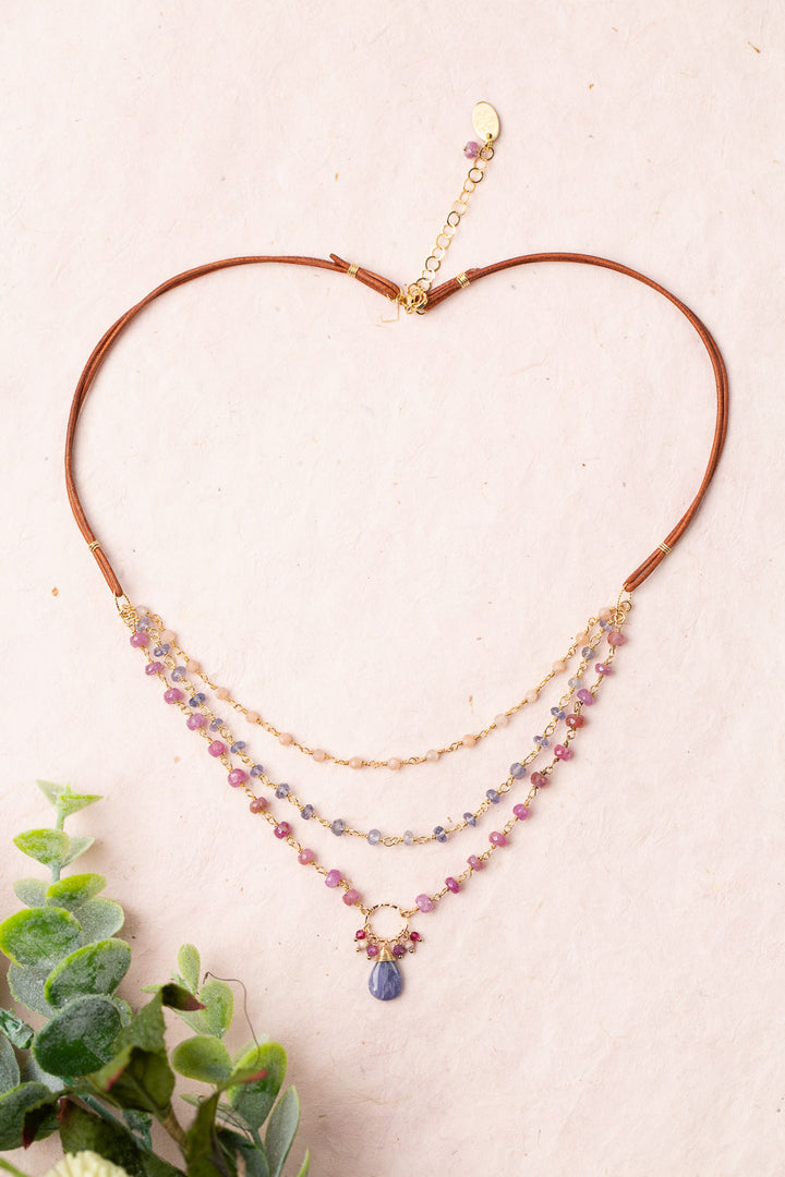 Blossom 18-20" Ruby, Moonstone with Tanzanite Multistrand Necklace