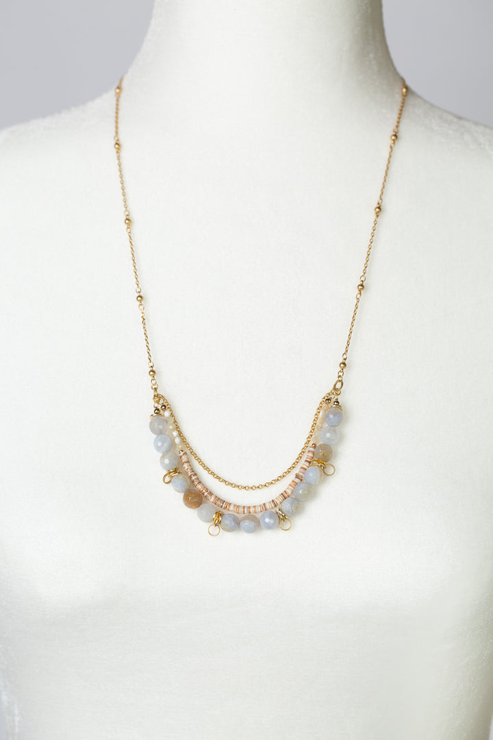 Blue Lace 24-26" Blue Lace Agate, Shell, Mother Of Pearl Multistrand Necklace
