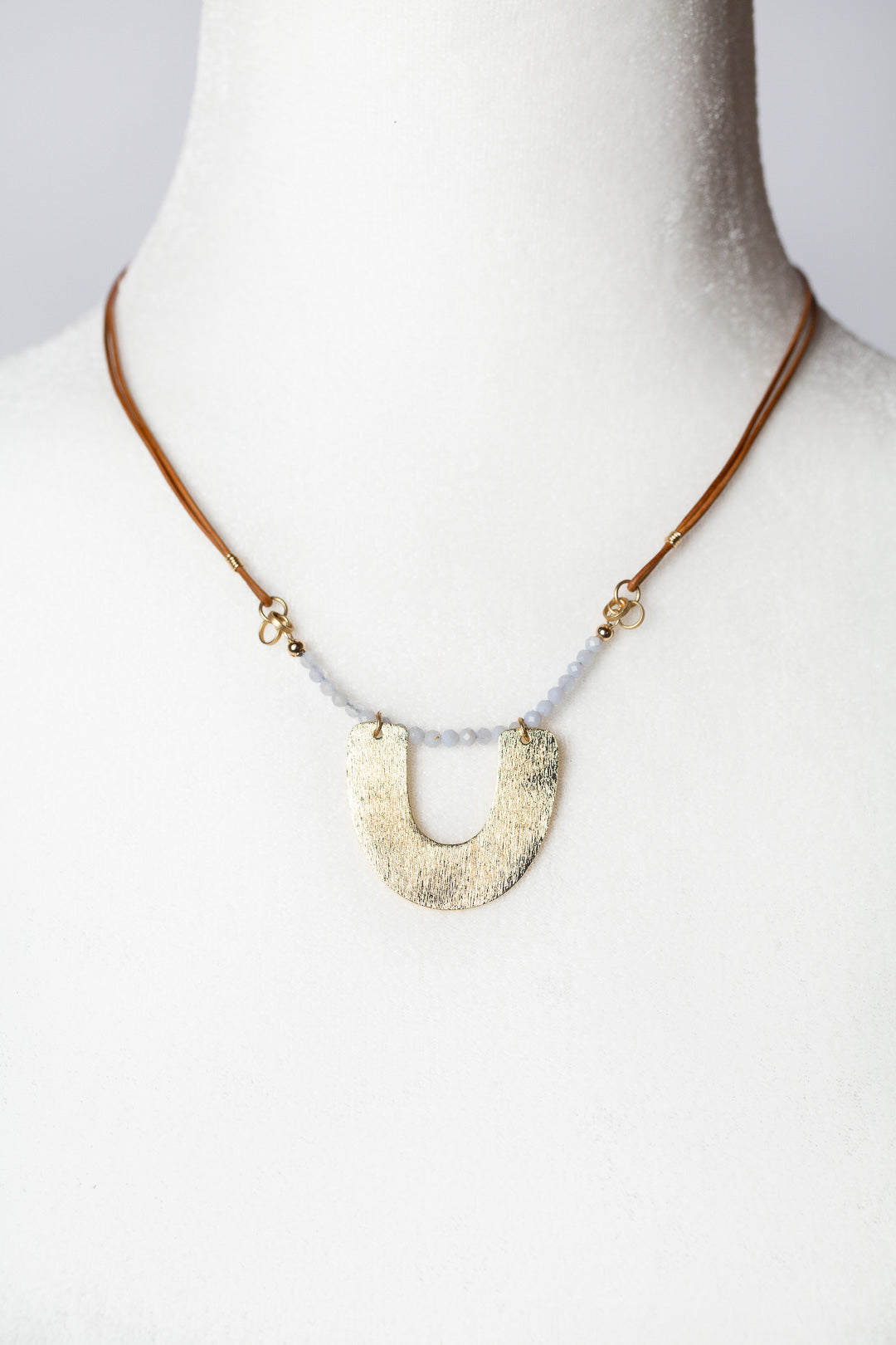 Blue Lace 16.5-18.5" Blue Lace Agate With Brushed Gold Statement Necklace