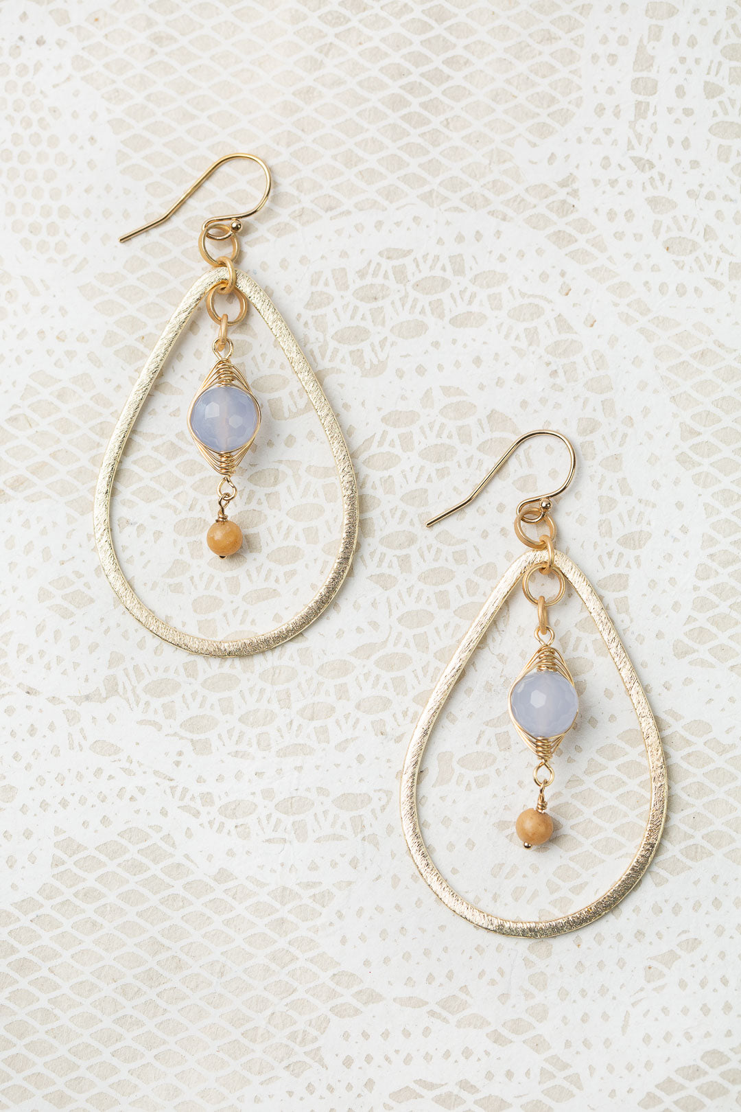 Blue Lace Jasper Herringbone Earrings