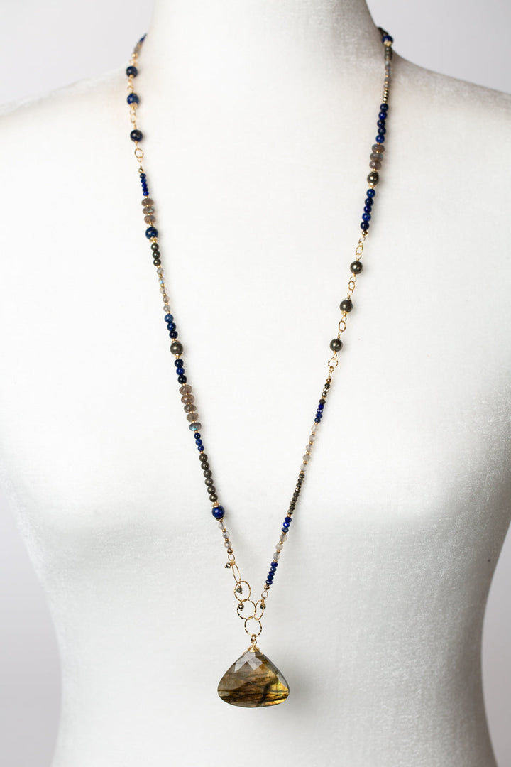 Blue Moon 32.5-34.5" Lapis, Labradorite, Pyrite Collage Necklace