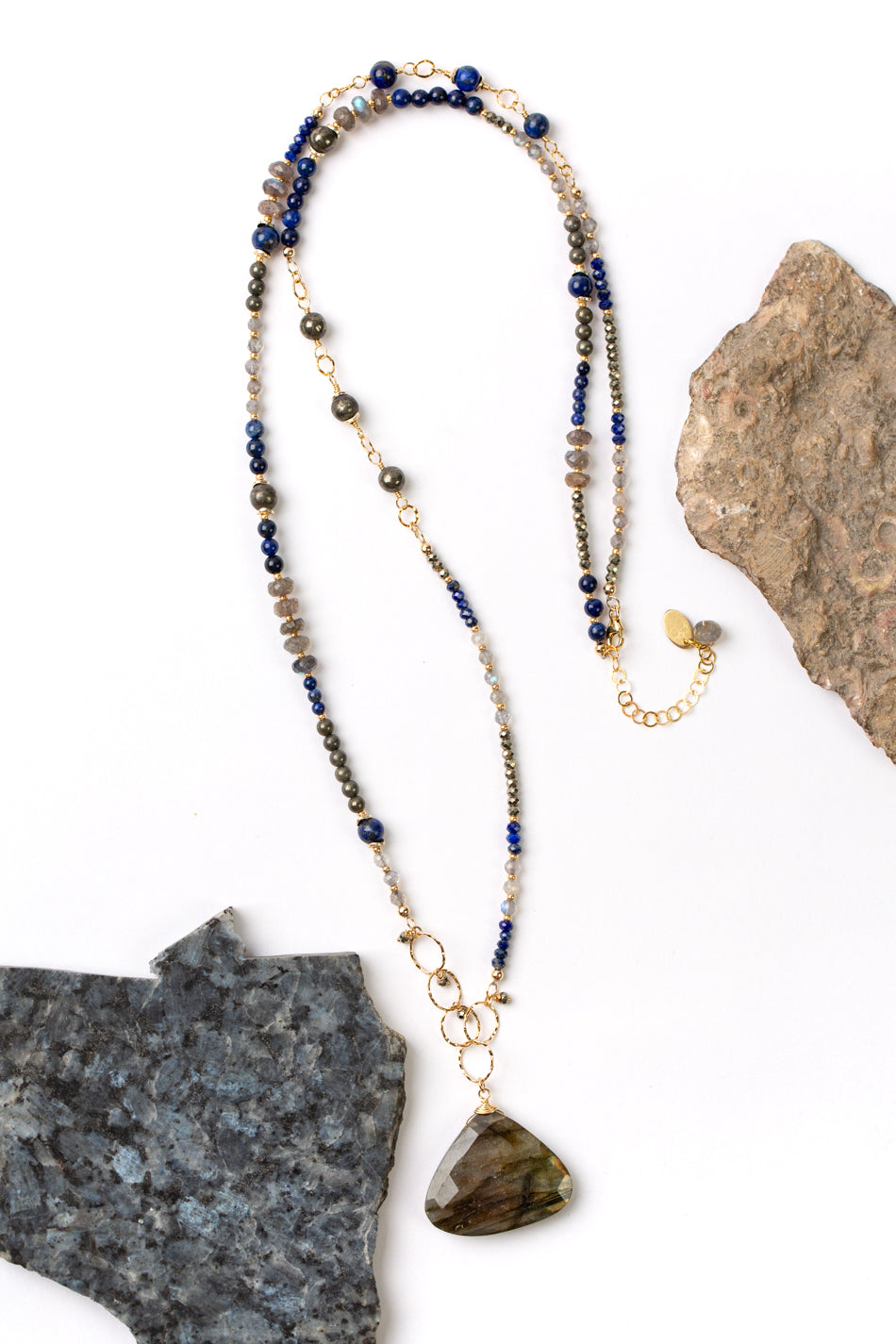 Blue Moon 32.5-34.5" Lapis, Labradorite, Pyrite Collage Necklace