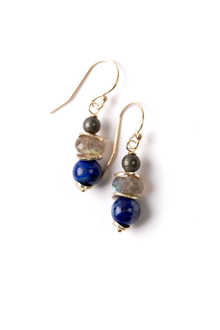 Blue Moon Lapis, Pyrite Simple Earrings