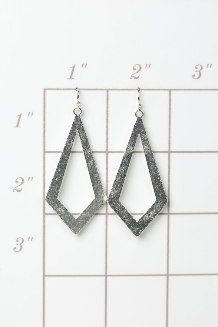 Brushed Silver Diamond Frame Statement Earrings
