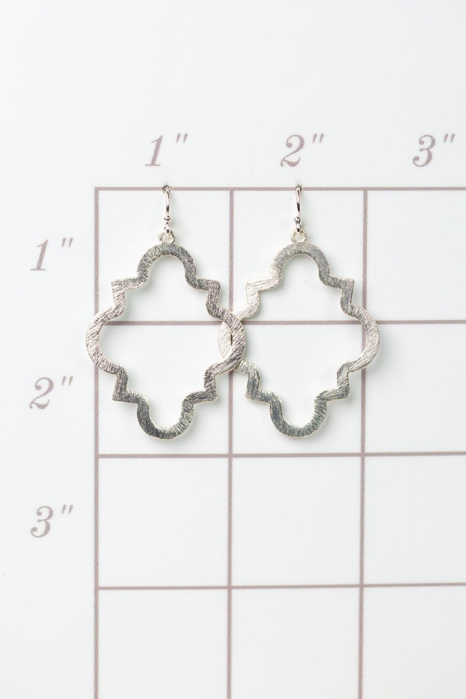 Brushed Silver Medium Pointed Quatrefoil Statement Earrings