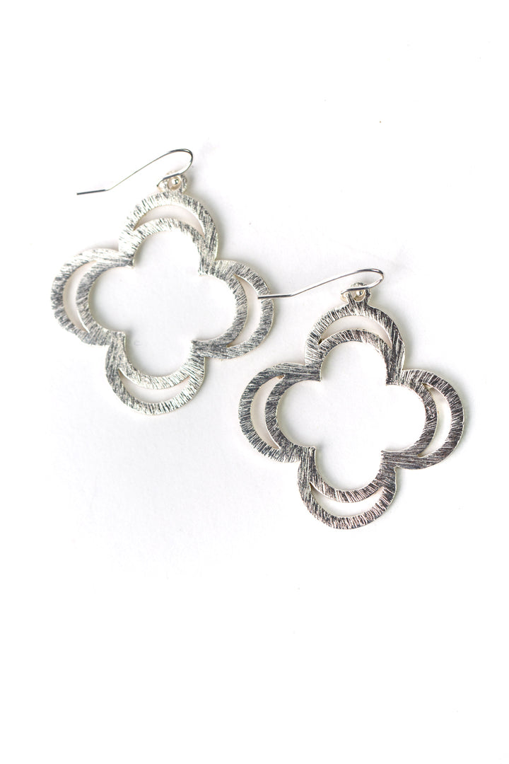 Brushed Silver Large Clover Statement Earrings