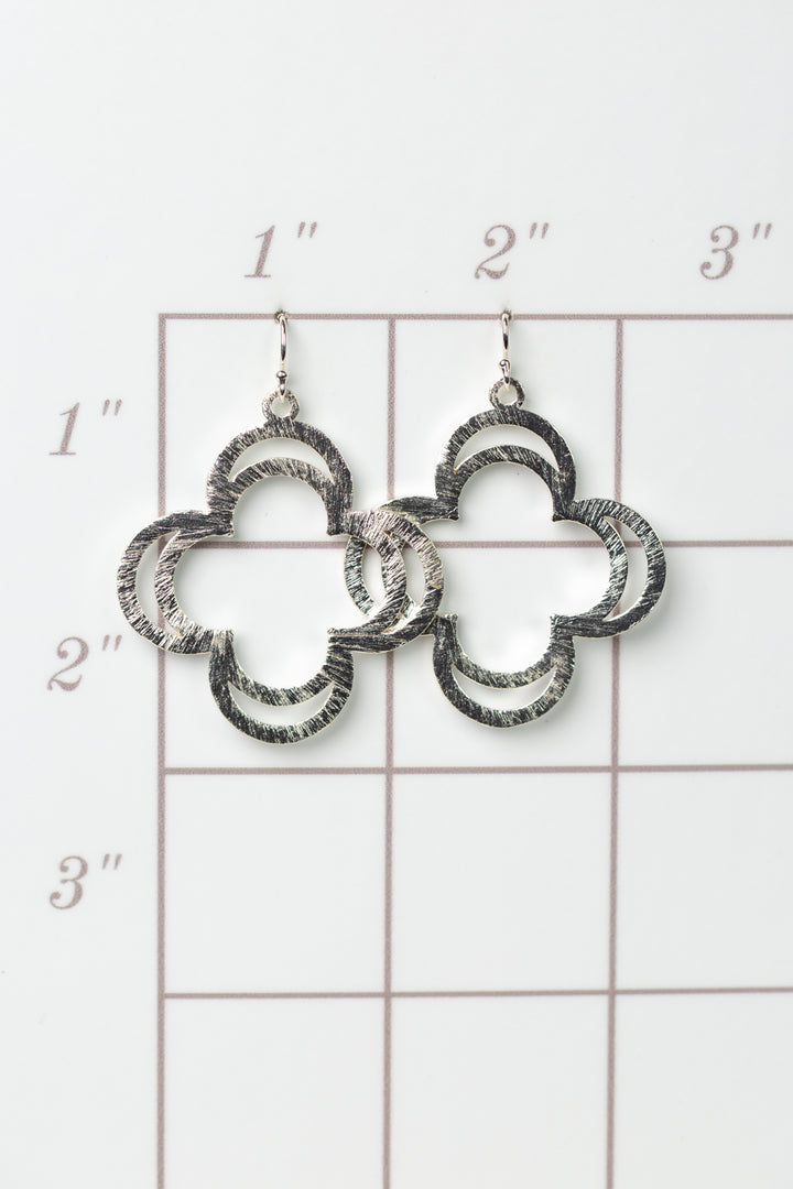 Brushed Silver Large Clover Statement Earrings