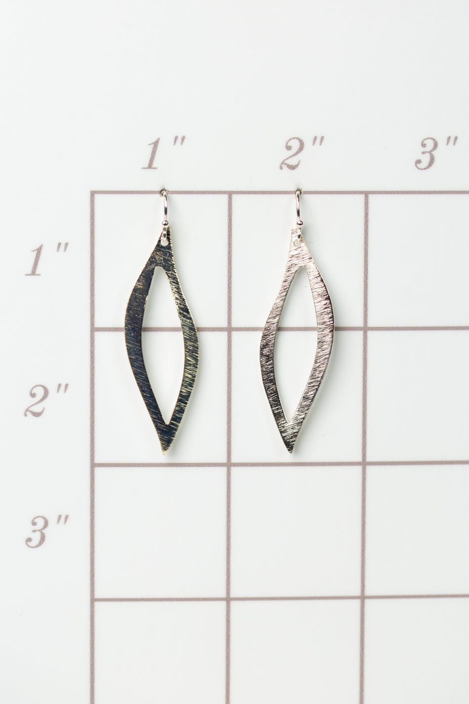 Brushed Silver Wavy Marquis Statement Earrings