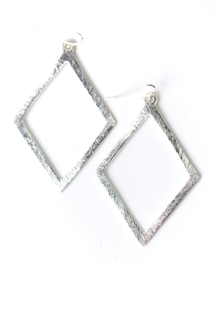 Brushed Silver This Diamond Frame Statement Earrings
