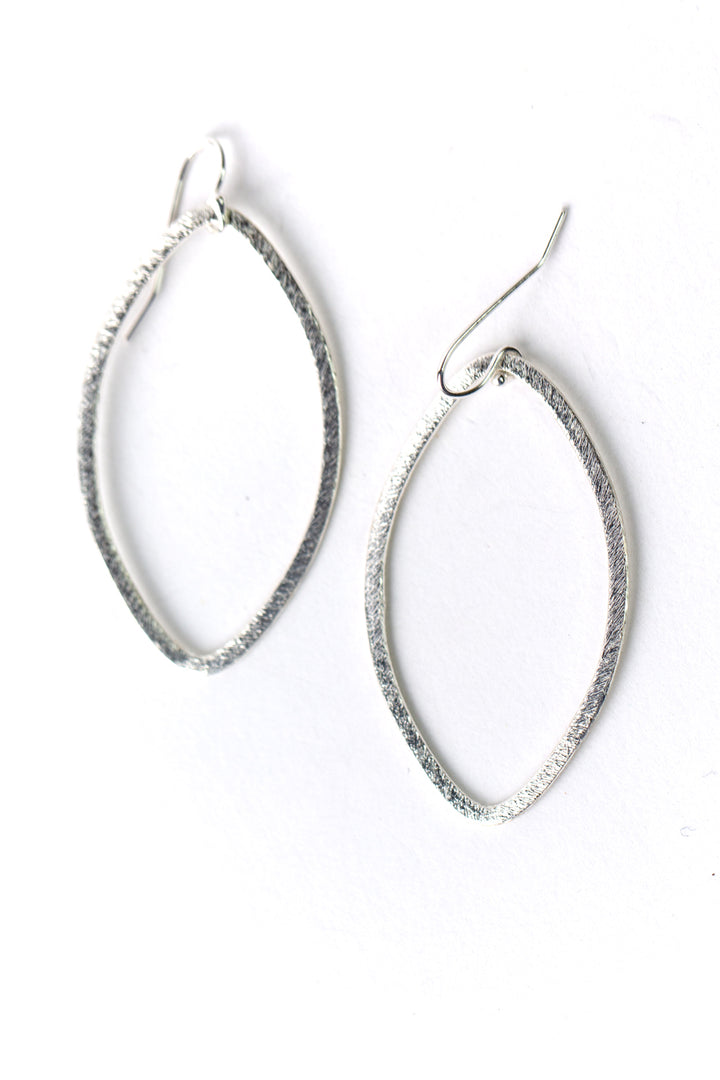 Brushed Silver Oval Frame Statement Earrings