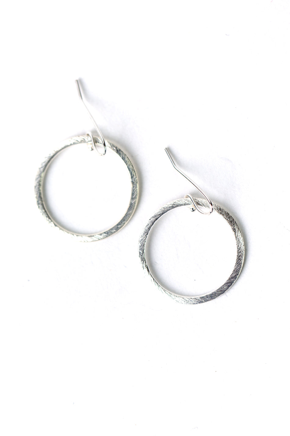Brushed Silver Hoop Statement Earrings