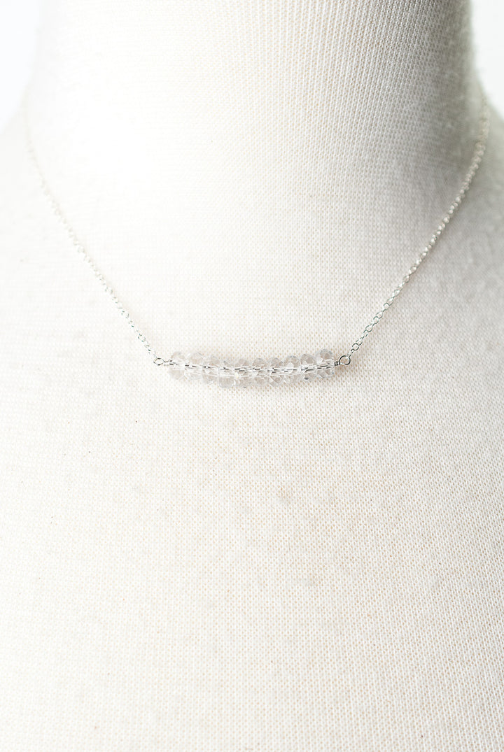 Birthstone 16-18" April Silver Quartz Bar Necklace