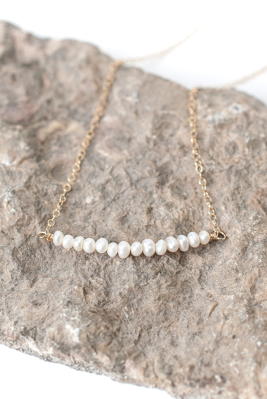 Birthstone 16-18" June Gold Pearl Bar Necklace