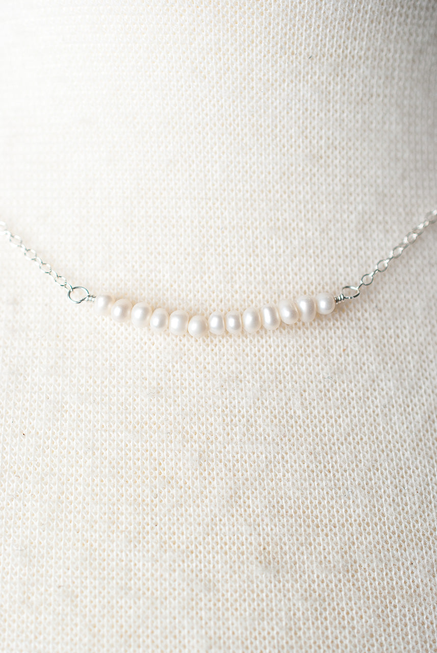 Birthstone 16-18" June Silver Pearl Bar Necklace