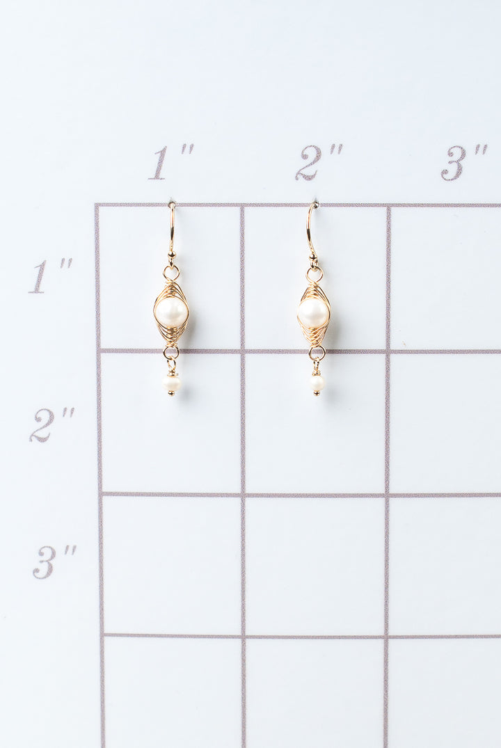 Birthstone June Gold Pearl Herringbone Earrings