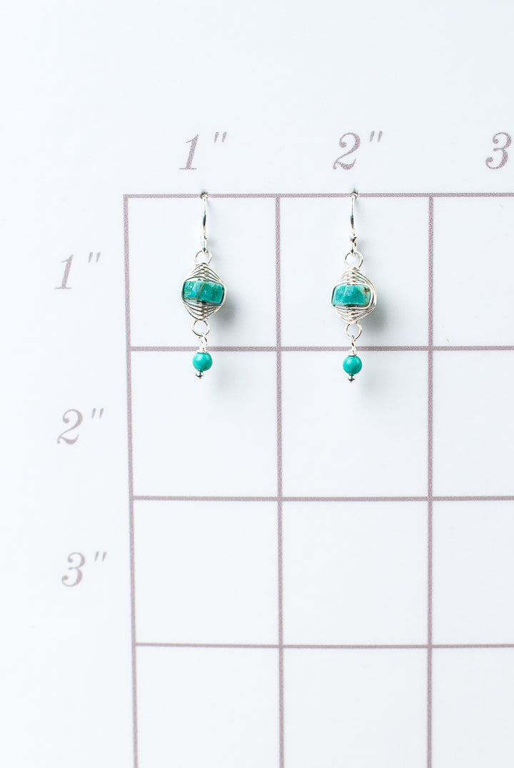 Birthstone December Silver Turquoise Herringbone Earrings