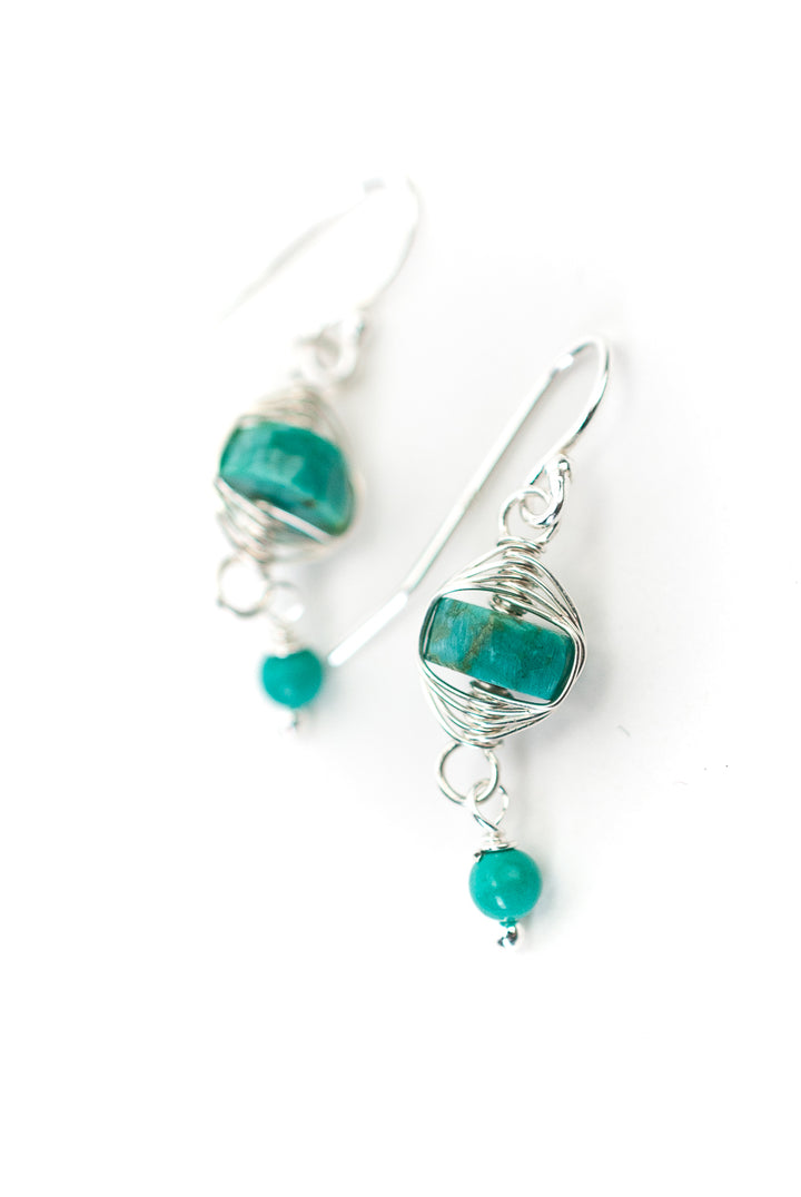 Birthstone December Silver Turquoise Herringbone Earrings