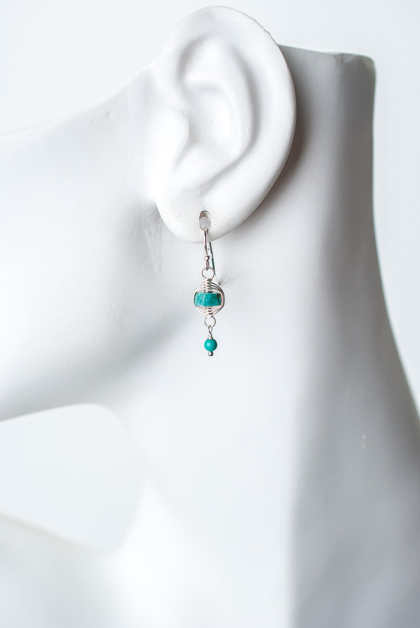 Birthstone December Silver Turquoise Herringbone Earrings
