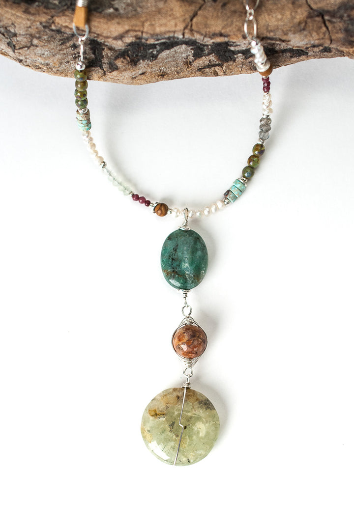 *Bloom Adjustable Leather Prehnite Collage Pendant Necklace