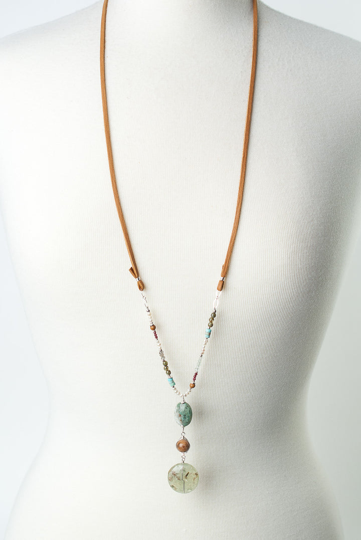 *Bloom Adjustable Leather Prehnite Collage Pendant Necklace