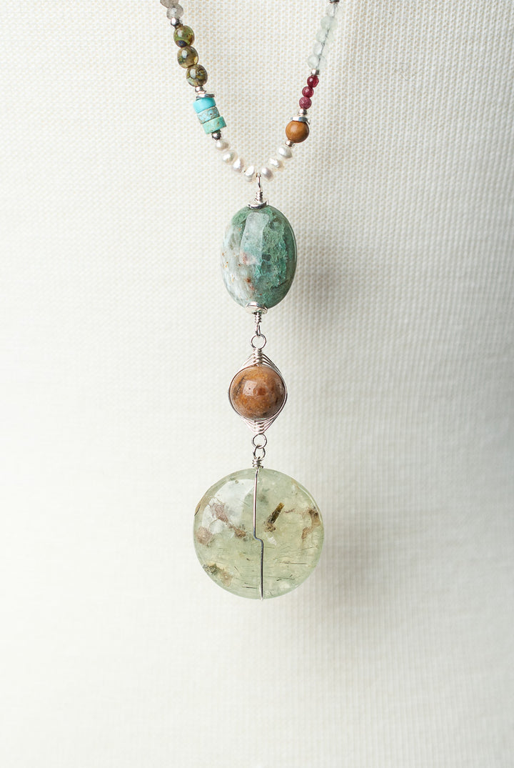 *Bloom Adjustable Leather Prehnite Collage Pendant Necklace
