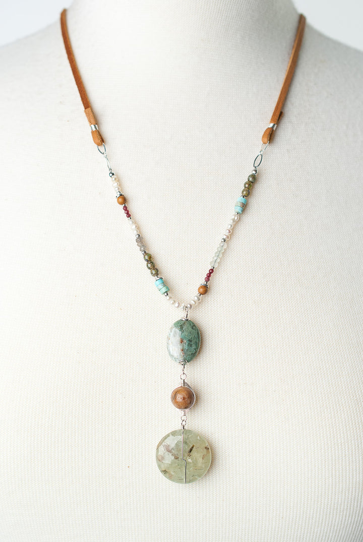 *Bloom Adjustable Leather Prehnite Collage Pendant Necklace