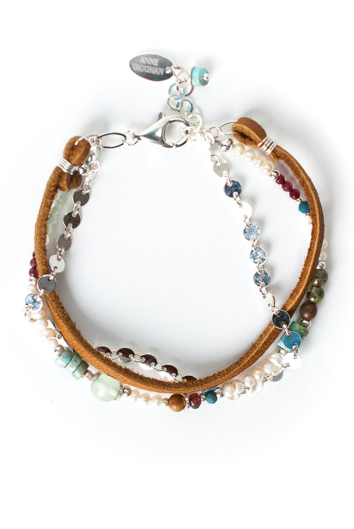 *Bloom 7.5-8.5" Silver & Leather Multistrand Bracelet