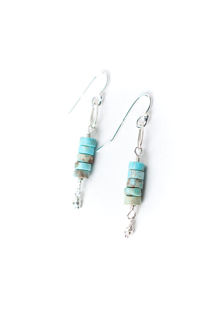 *Bloom Silver Turquoise Heishi Stack Dangle Earrings