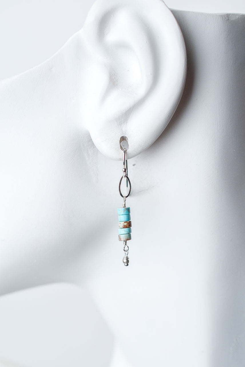 *Bloom Silver Turquoise Heishi Stack Dangle Earrings