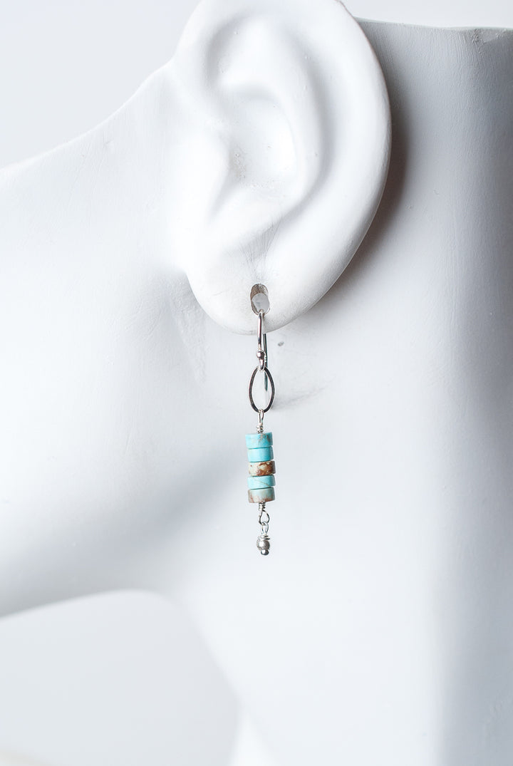 *Bloom Silver Turquoise Heishi Stack Dangle Earrings
