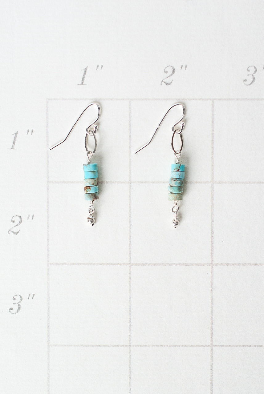 *Bloom Silver Turquoise Heishi Stack Dangle Earrings