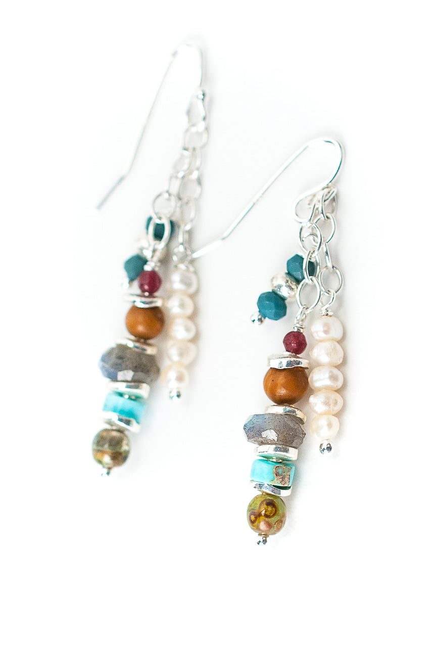 *Bloom Gemstone Tassel Earrings