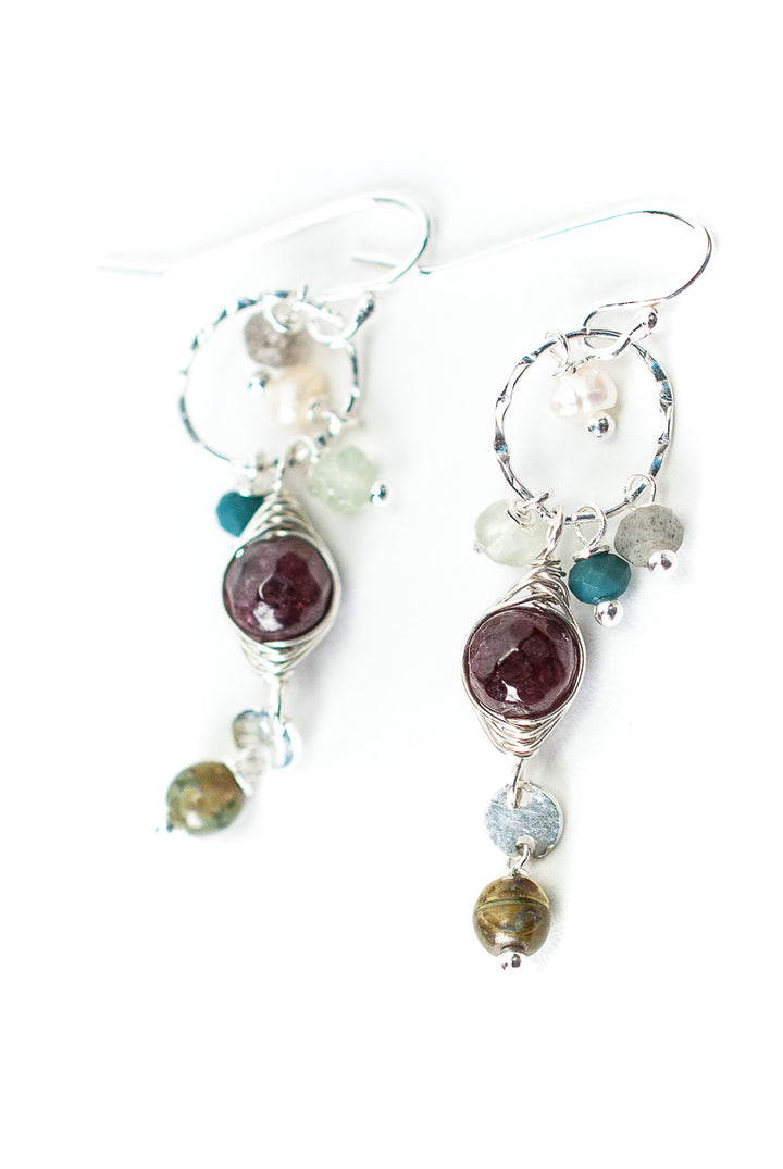 *Bloom Garnet Herringbone Cluster Dangle Earrings
