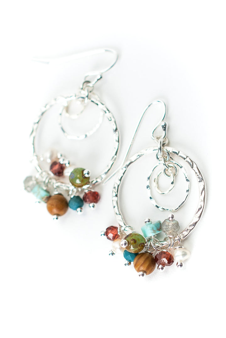 *Bloom Sterling Silver Hoop Gemstone Dangle Earrings