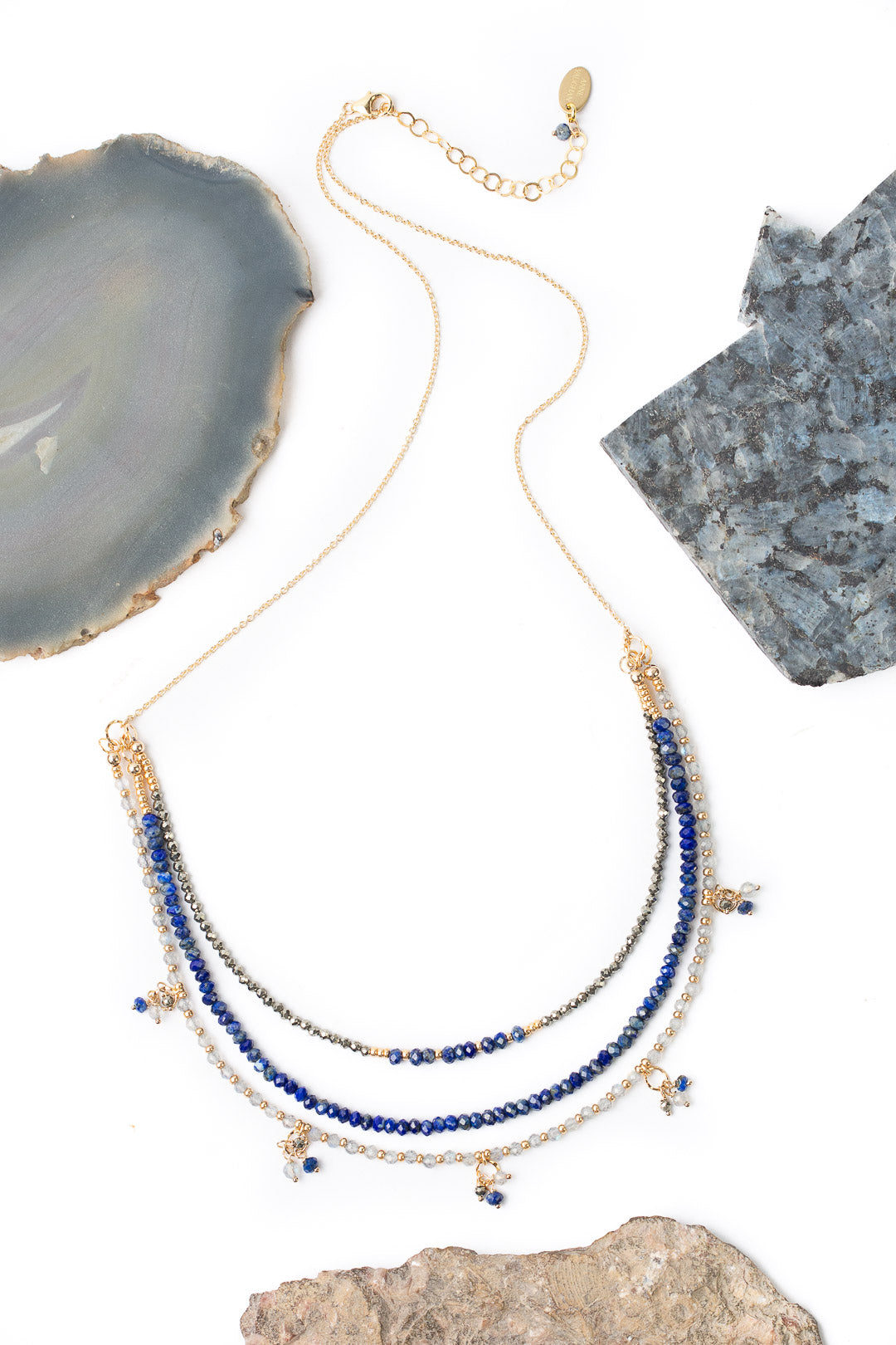 Blue Moon 21.5-23.5" Lapis, Labradorite, Pyrite Multistrand Necklace