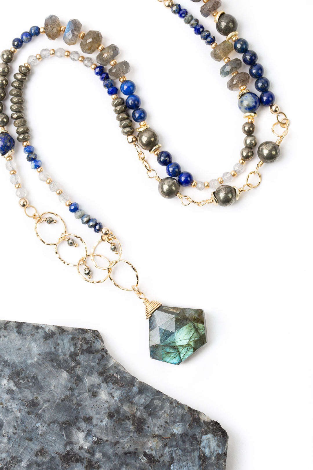Blue Moon 32.5-34.5" Lapis With Labradorite And Pyrite Collage Necklace