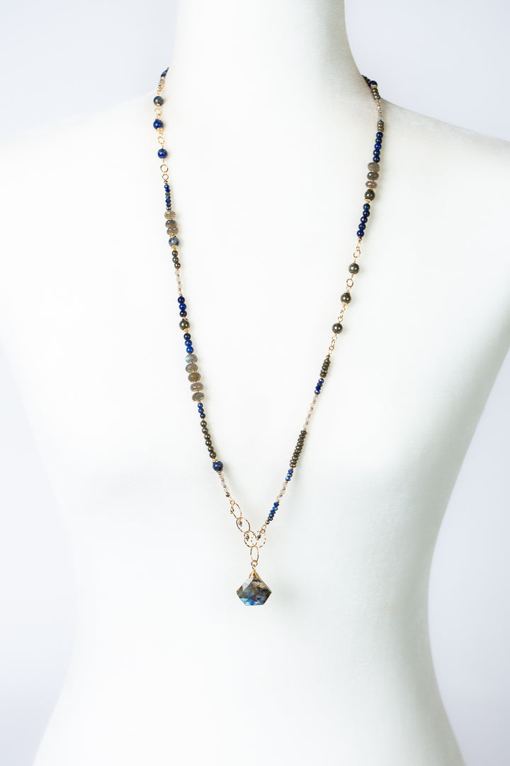 Blue Moon 32.5-34.5" Lapis With Labradorite And Pyrite Collage Necklace