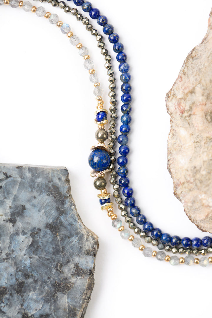 Blue Moon 7.5-8.5" Lapis, Labradorite, Pyrite Multistrand Bracelet