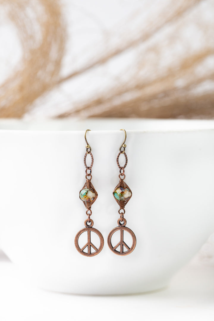 Bohemia Copper Peace Sign Herringbone Earrings