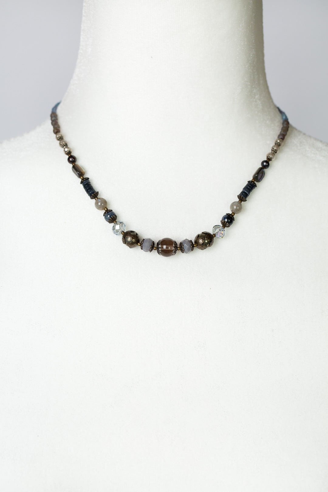 Claridad 16-18" Pyrite, Smoky Quartz, Czech Glass Simple Necklace
