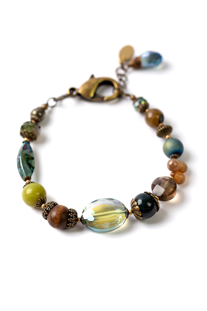 Crisp Autumn 7.5-8.5" Crystal, Olive Jade, Czech Glass Simple Bracelet (limited)