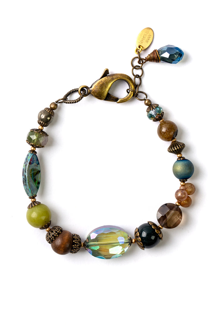 Crisp Autumn 7.5-8.5" Crystal, Olive Jade, Czech Glass Simple Bracelet (limited)