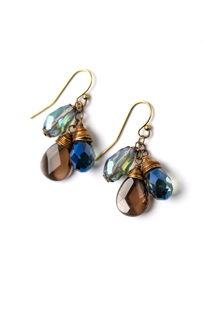 Crisp Autumn Crystal, Smoky Quartz Cluster Earrings (limited)