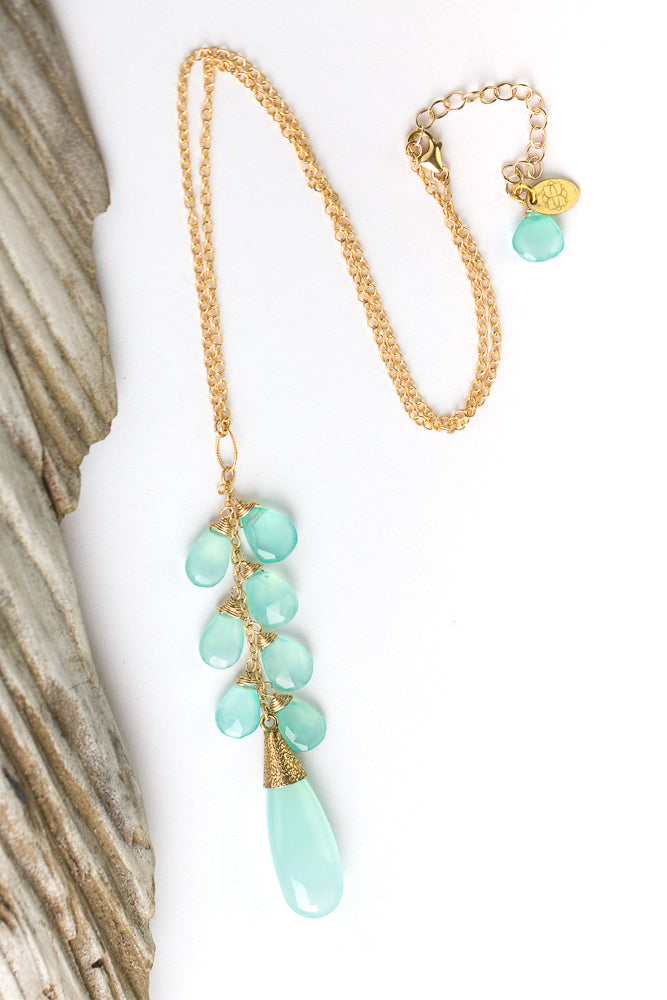 One of a Kind 16-18" Chalcedony Cluster Focal Necklace