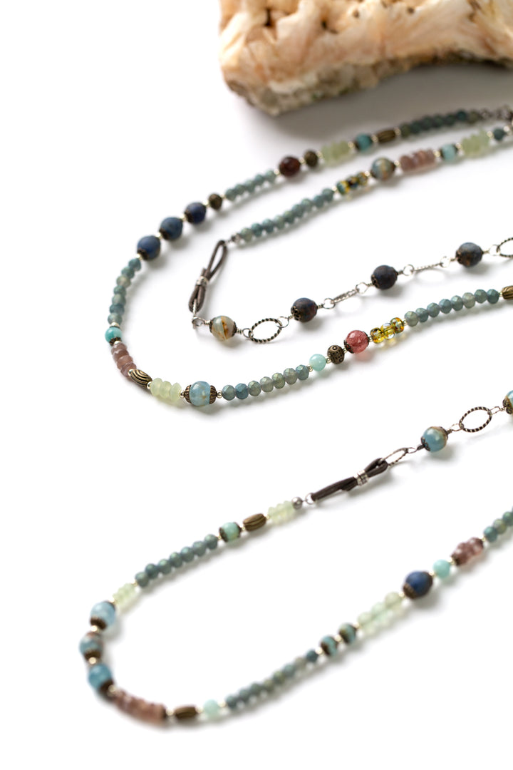 Courage 39.5-41.5" Crystal, Aquatine Calcite, Amazonite Collage Necklace