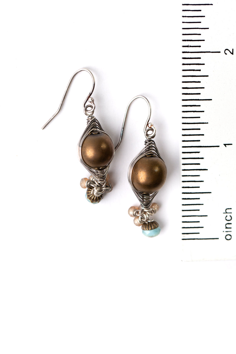 Courage Crystal, Brass, Czech Glass Herringbone Earrings
