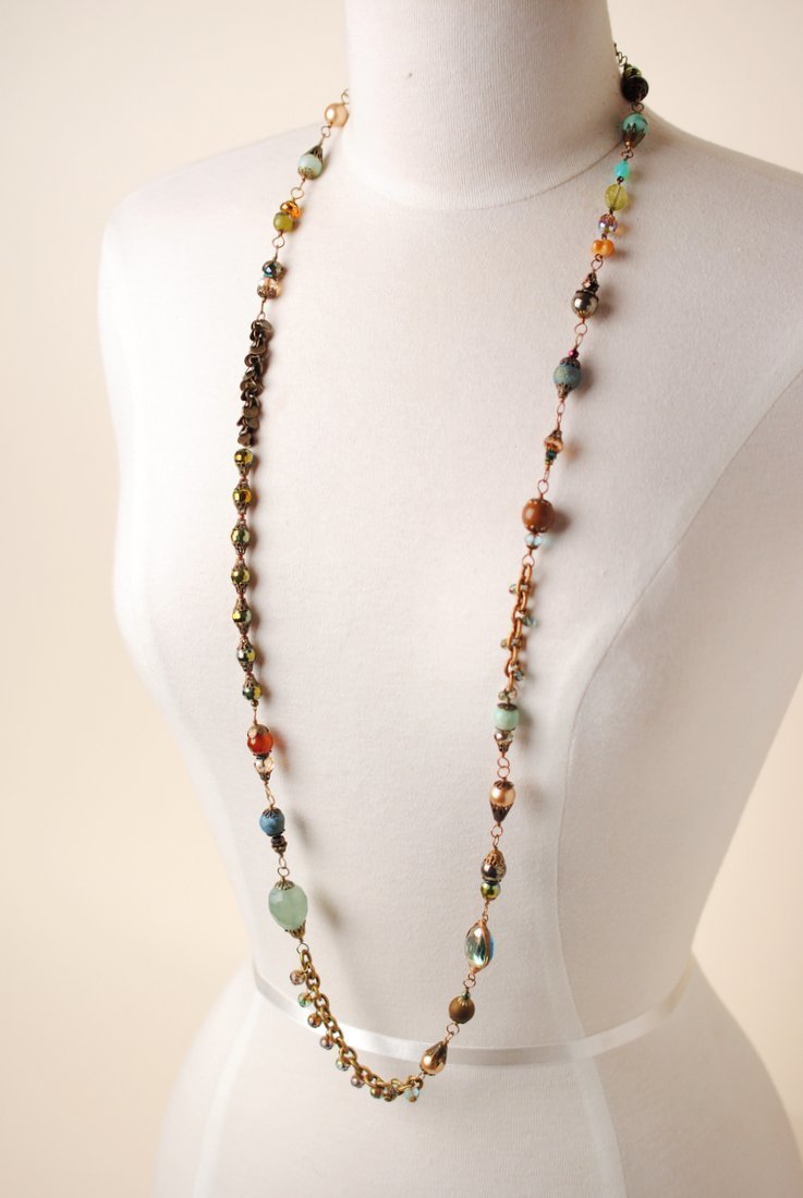 ***Crisp Autumn 42-44" Collage Crystal Gemstone Necklace
